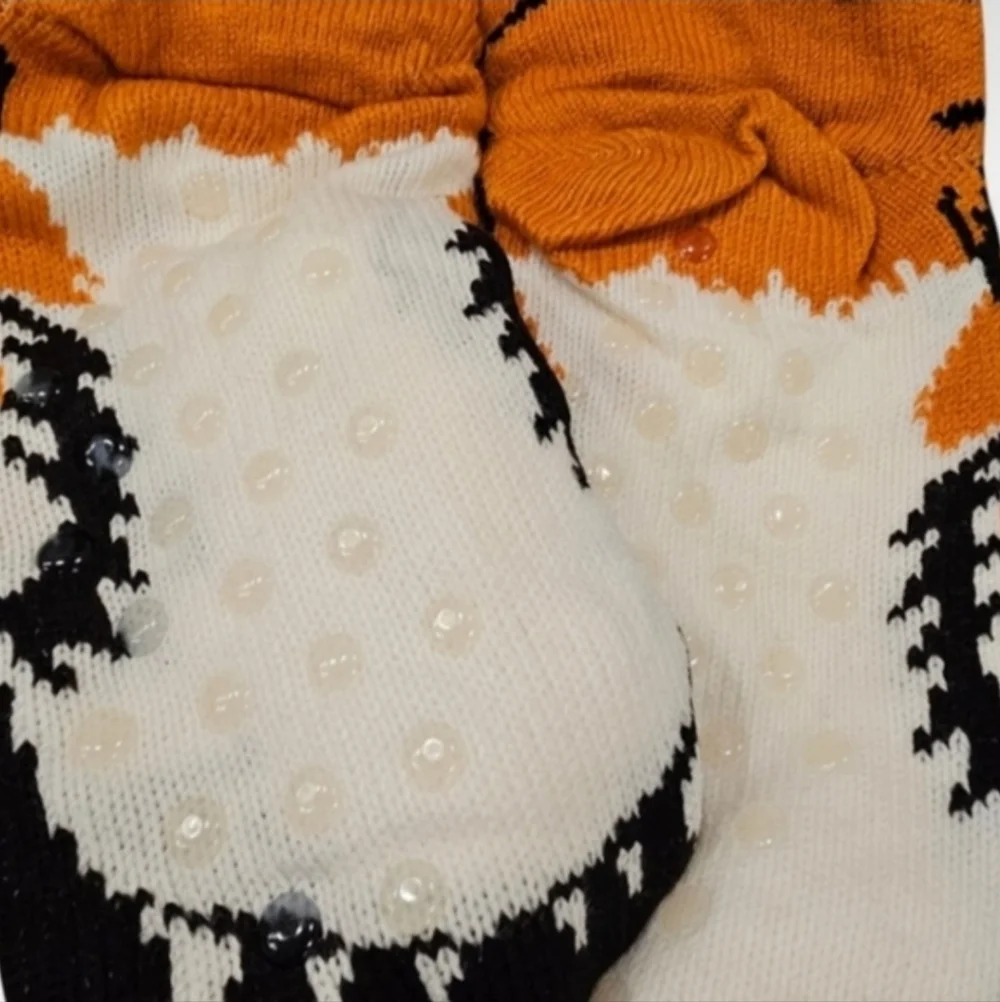Tiger Sherpa Lined Slipper Socks Non Skid One Size